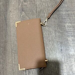 Brown Wristlet Wallet with Gold Accents